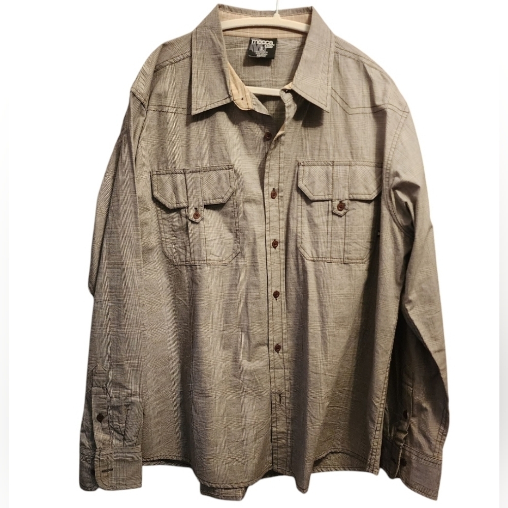 Mecca USA Mens XL Tan Plaid Long Sleeve Button Up Urban Cowboy Y2K Retro Vintage